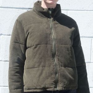 Brandy Melville Macy Courderoy Ribbed Puffer Jacket In Dark Green